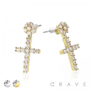 CROSS DESIGN PAIR OF MICROPAVED STAINLESS STEEL PIN EARRING